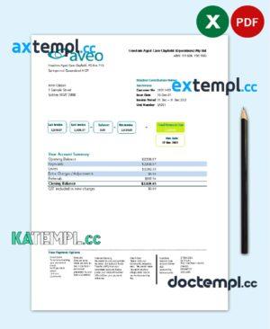 sample Australia Aveo bank statement template in .xls and .pdf file format download