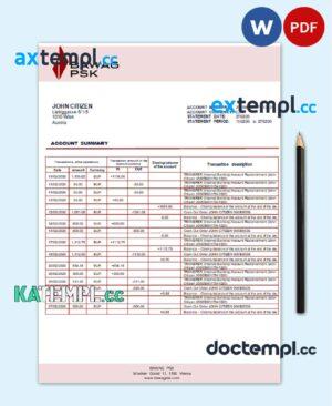 sample Austria BAWAG PSK bank statement template in Word and PDF format download