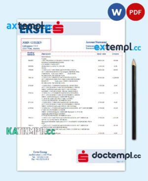 sample Austria Erste Group bank statement template in Word and PDf format download