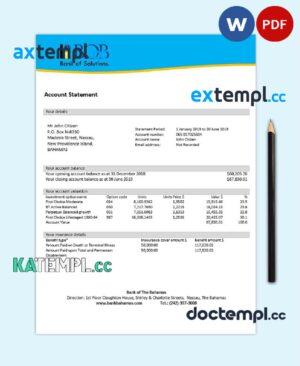 sample Bahamas Bank of The Bahamas proof of address bank statement template in Word and PDF format download