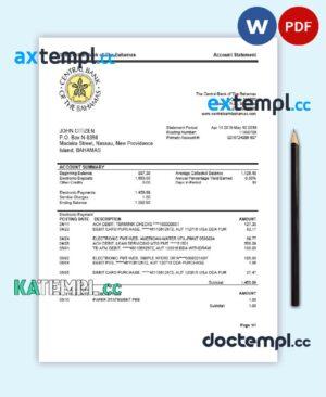 sample Bahamas The Central Bank of The Bahamas bank statement template in Word and PDF format, good for address prove download
