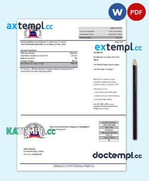 sample Bangladesh Electricity Generation Company of Bangladesh utility bill template in Word and PDF format download