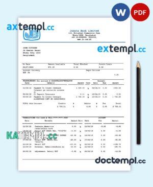 sample Bangladesh Janata Bank statement easy to fill template in Word and PDF format download