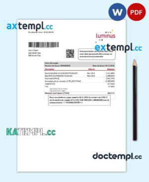 sample Belgium Luminus utility bill template in Word and PDF format (in .doc and .pdf format) download