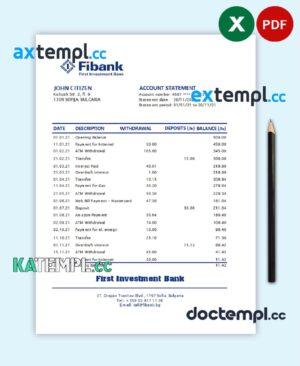sample Bulgaria Fibank bank statement easy to fill template in Excel and PDF format (AutoSum) download