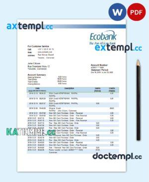 sample Cameroon Ecobank statement template in Word and PDF format download