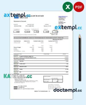 sample Canada American Express Air Miles Credit Card account statement template in .xls and .pdf file format (AutoSum) download