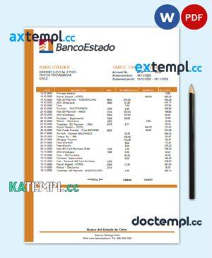sample Chile Banco del Estado de Chile bank statement template in Word and PDF format download