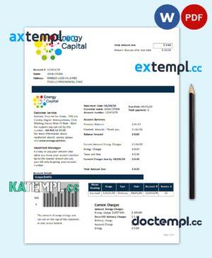sample Chile Energy Capital utility bill template in Word and PDF format download