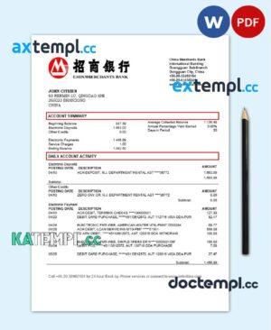 sample China Merchants bank proof of address statement template in Word and PDF format download