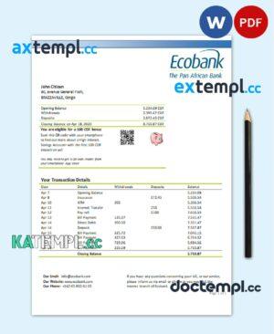 sample Congo Ecobank bank statement template in Word and PDF (.doc and .pdf) format download