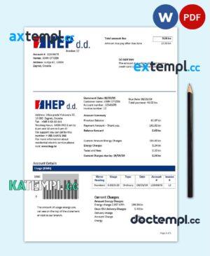 sample Croatia Hrvatska Elektroprivreda electricity utility bill template in Word and PDF format download