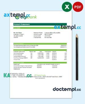 sample Croatia OTP Bank statement easy to fill template in Excel and PDF format download
