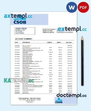 sample Czech Republic Československá Obchodní Banka statement template in Word and PDF format download