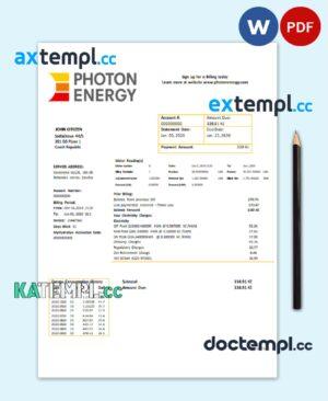 sample Czech Republic Photon Energy utility bill template in Word and PDF format download
