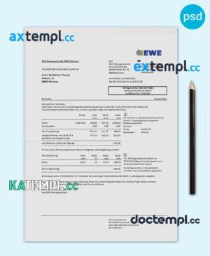 sample Germany EWE utility bill template, fully editable in PSD format download