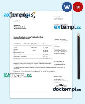 sample Germany Energis utility bill template in Word and PDF format, fully editable download
