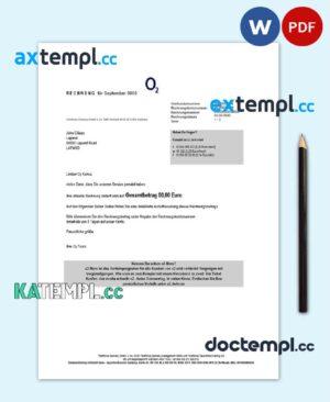 sample Germany RECHNUNG O2 utility bill template in Word and PDF format download