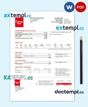 sample Greece CORAL GAS utility bill template in Word and PDF format download