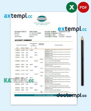sample Greece National Bank of Greece bank statement template in .xls and .pdf file format download