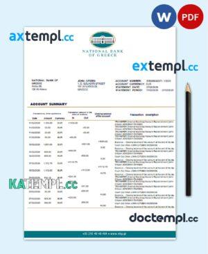 sample Greece National Bank of Greece proof of address bank statement template in Word and PDF format, .doc and .pdf format download