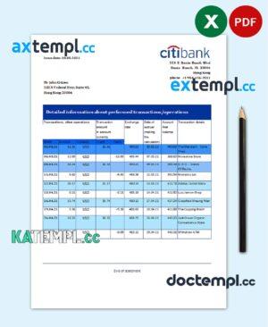 sample Hong Kong Citibank proof of address bank statement template in Excel and PDF format download