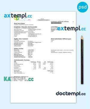 sample Hungary E2 utility bill template, fully editable in PSD format download