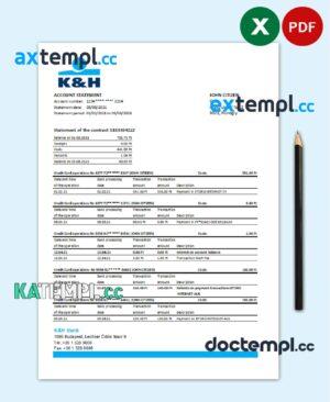 sample Hungary K&H Bank statement easy to fill template in Excel and PDF format download