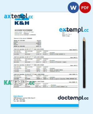 sample Hungary K&H Bank statement template in Word and PDF format download