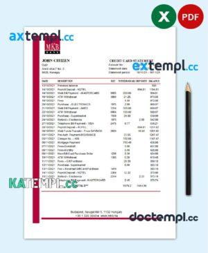 sample Hungary MKB Bank statement easy to fill template in .xls and .pdf file format download