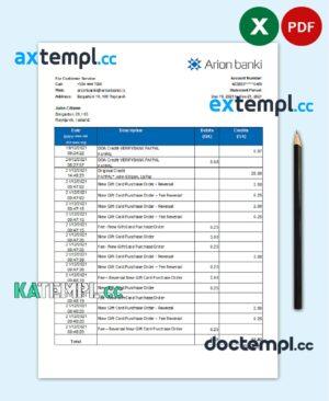 sample Iceland Arion Bank statement easy to fill template in .xls and .pdf file format download