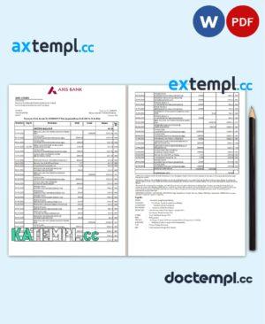 sample India Axis Bank statement template in Word and PDF format (2 pages) download