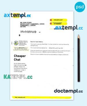sample Indonesia PLN electricity utility bill template, fully editable in PSD format download