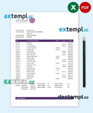 sample Iran Zamin Bank statement template in Excel and PDF format download
