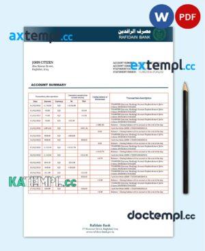 sample Iraq Rafidain proof of address bank statement in Word and PDF format download