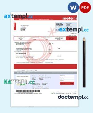 sample Ireland Meteor utility bill template in Word and PDF format download