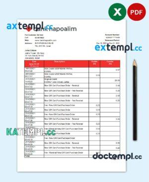 sample Israel Bank Hapoalim bank statement easy to fill template in .xls and .pdf file format download