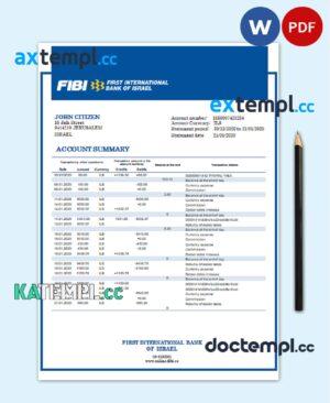 sample Israel First International Bank of Israel proof of address bank statement template in Word and PDF format download