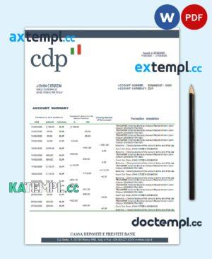 sample Italy Cassa Depositi e Prestiti bank statement template in Word and PDF format, fully editable download