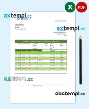 sample Italy Citibank bank statement easy to fill template in .xls and .pdf file format download