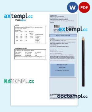 sample Italy Publiacqua utility bill template in Word and PDF format download