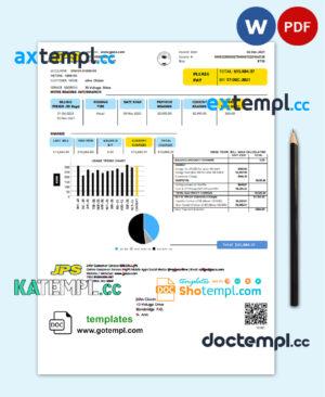 sample Jamaica Public Service Company Limited (JPS) electricity utility bill template in Word and PDF format download