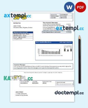 sample Jamaica Public Service (JPS) electricity utility bill template in Word and PDF format download