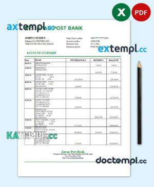 sample Japan Post bank statement easy to fill template in Excel and PDF format download