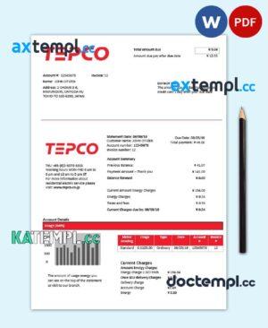 sample Japan Tokyo Electric Power Company (TEPCO) electricity utility bill template in Word and PDF format download
