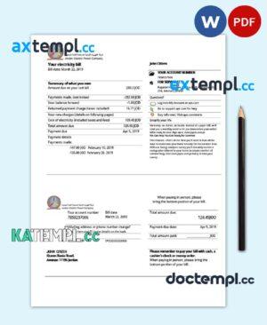 sample Jordan Jordanian Electric Power Co JEPCO electricity utility bill template in Word and PDF format download