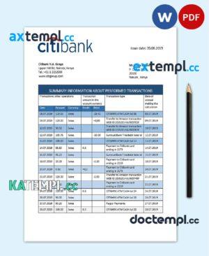 sample Kenya Citibank bank statement template in Word and PDF format download