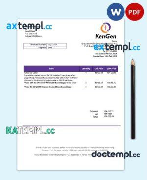 sample Kenya KenGen Electricity Generating Company utility bill template in Word and PDF format download