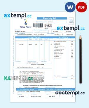 sample Kenya Power utility bill template in Word and PDF format download