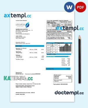 sample Kuwait Ministry of Electricity and Water utility bill template in Word and PDF format download